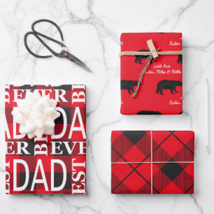 Black and red Lumberjack Best dad ever set   Wrapping Paper Sheet