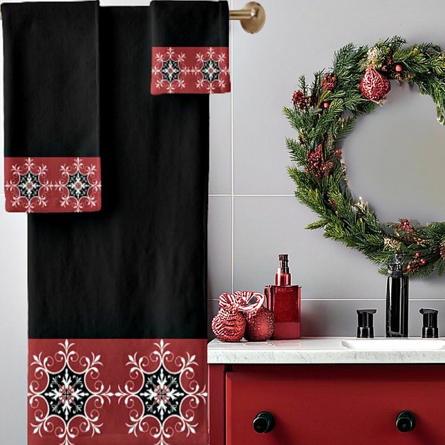 Black and red medallion bath towel set (Creator Uploaded)