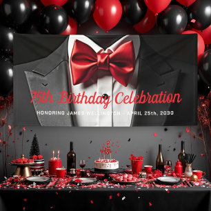 Black and Red Men's Black Tie Birthday Banner