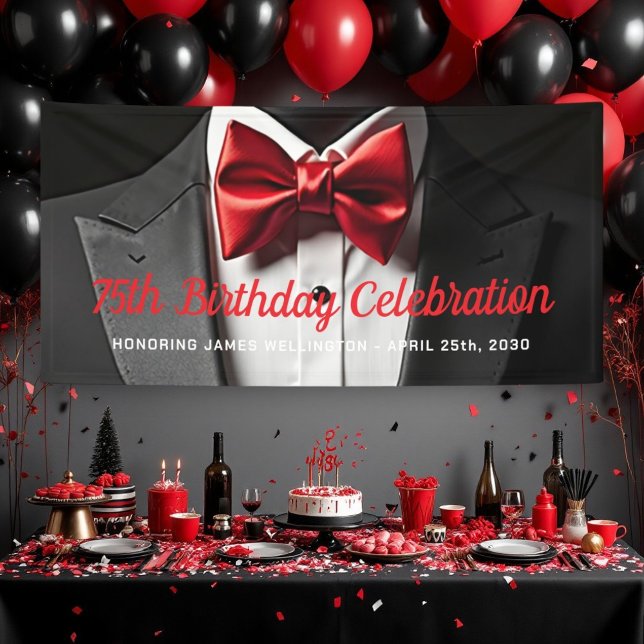 Black and Red Men's Black Tie Birthday Banner (Creator Uploaded)