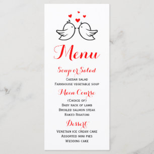 Black And Red Menu Lovebirds Wedding Party