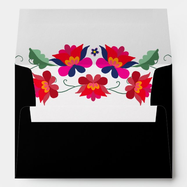 Black and Red Mexican Floral Fiesta Wedding Envelope (Back (Bottom))