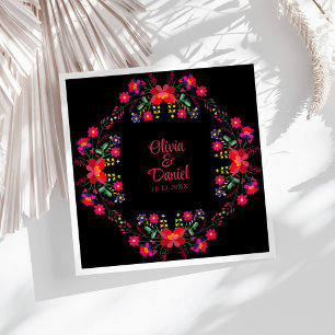 Black and Red Mexican Floral Fiesta Wedding  Napkin