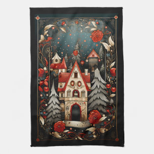 Black and Red Modern Abstract Christmas Designs Tea Towel