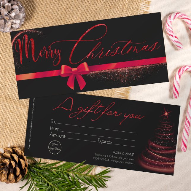 Black and red modern christmas gift certificate (Creator Uploaded)