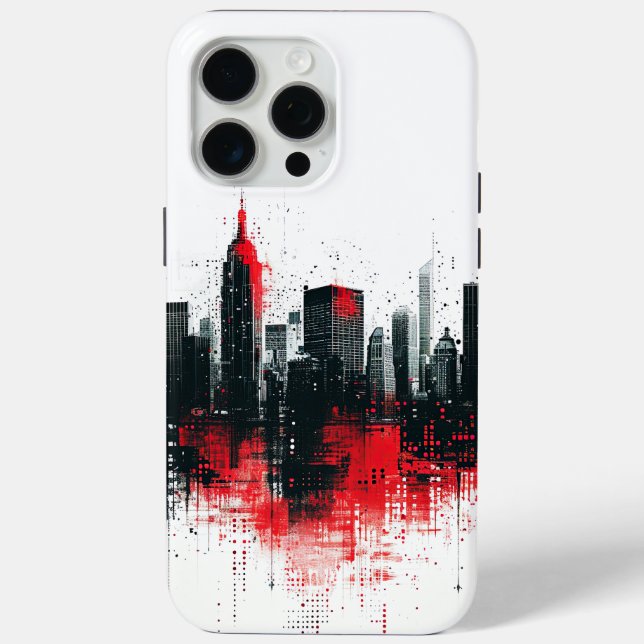 Black and Red Modern Cityscape Case-Mate iPhone Case (Back)