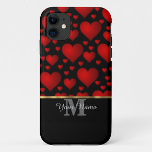 Black and red monogram love heart pattern iPhone 11 case