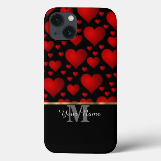 Black and red monogram love heart pattern Case-Mate iPhone case (Back)
