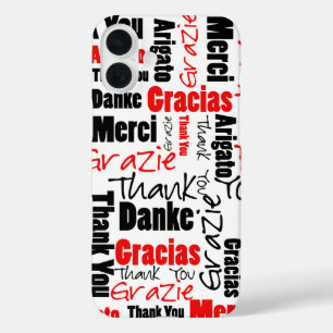 Black and Red Multilingual Thank You Typography iPhone 16 Plus Case