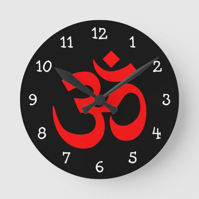 Black and Red Om Symbol Round Clock (Front)