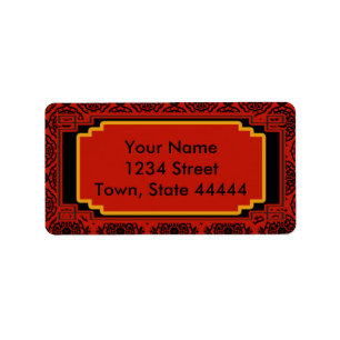 Black and Red Oriental Style Address Labels