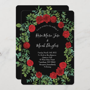 Black and Red Peony Rose Floral Wedding Invitation