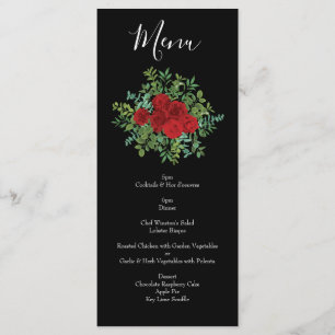 Black and Red Peony Rose Floral Wedding Menu