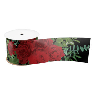 Black and Red Peony Rose Floral Wedding Satin Ribbon