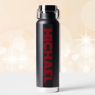 Black and Red Personalise Name Vacuum Sealed Water Bottle