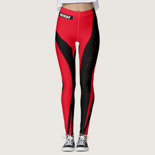 Black And Red Personalised Name Leggings