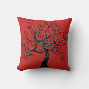 Black and Red Pillow with Tree