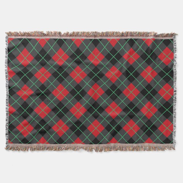 Black and Red Plaid Check Throw Blanket (Front)