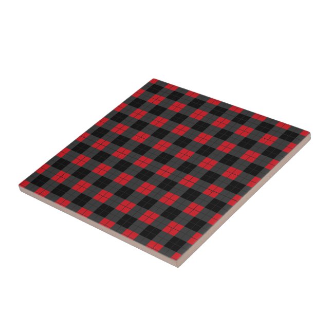 Black and Red Plaid Checked Ceramic Tile (Side)