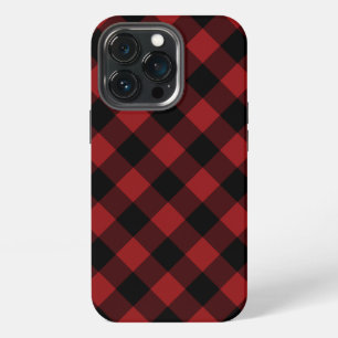Black and Red Plaid Checked iPhone Case