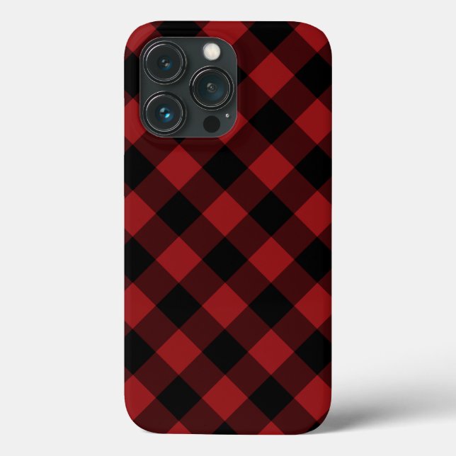 Black and Red Plaid Checked iPhone Case (Back)