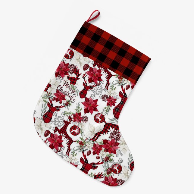 Black and red plaid Christmas Large Christmas Stocking (Front (Hanging))