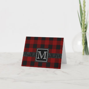 Black and Red Plaid Monogram Note Card