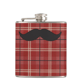 Black and Red Plaid Moustache Hip Flask