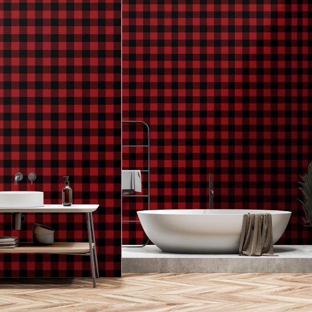 Black and Red Plaid Wallpaper (Bathroom)
