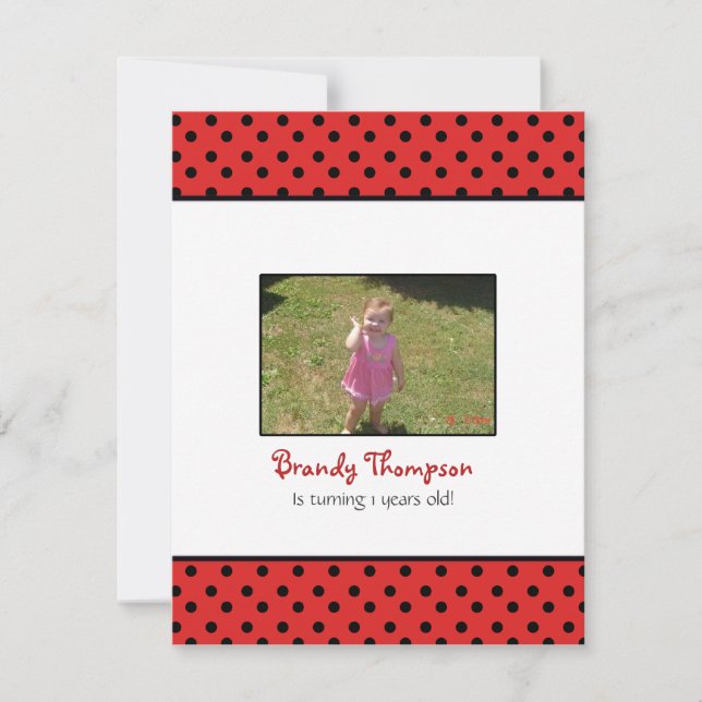 Black and Red Polka Dot Lady Bug Party Invitation (Front)