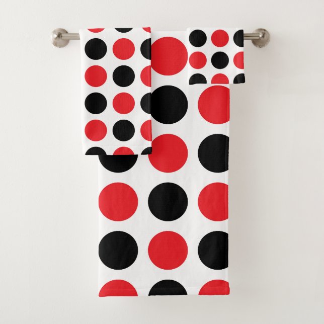 Black and Red Polka Dots Bath Towel Set (Insitu)