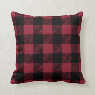Black and Red Preppy Buffalo Check Plaid Cushion