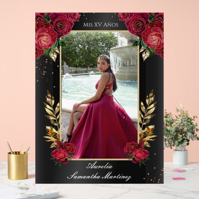 Black and Red Quinceañera Entry Acrylic Sign (Wedding)