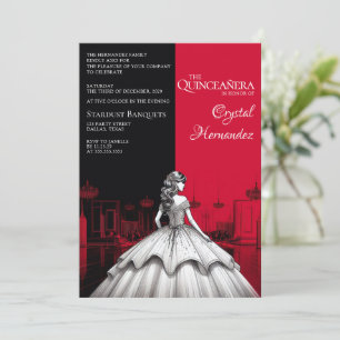 Black and Red Quinceañera Invitation
