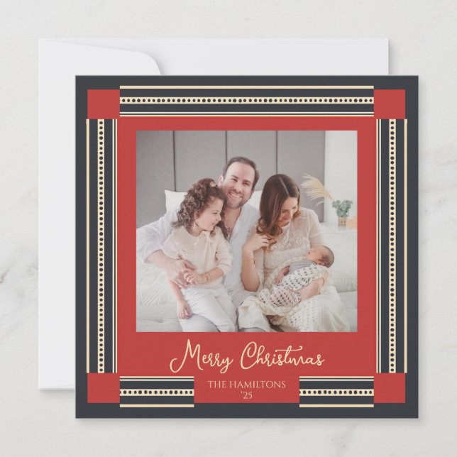 Black and Red Ribbon Border Christmas Card (Front)