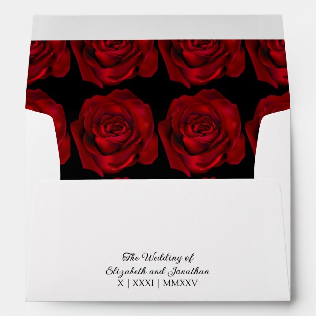 Black and Red Romantic Floral Gothic Wedding  Envelope (Back (Bottom))