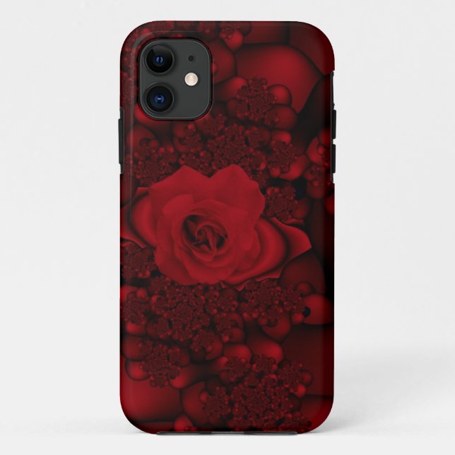 black and red rose fractal iphone case (Back)
