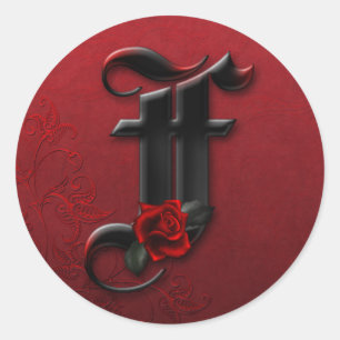 Black and Red Rose Monogram F Sticker