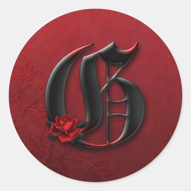 Black and Red Rose Monogram G Sticker (Front)