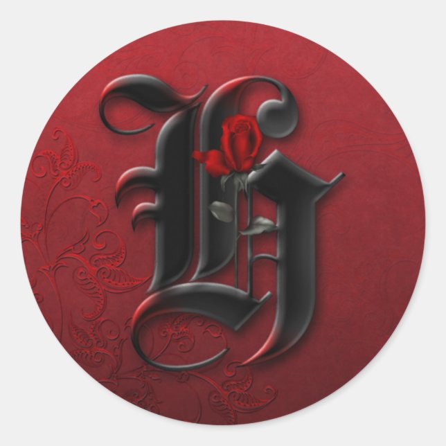 Black and Red Rose Monogram H Sticker (Front)