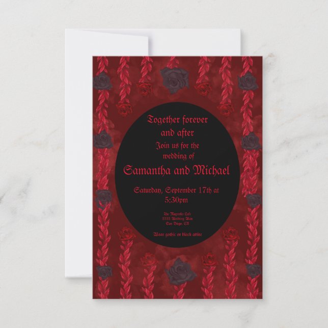 Black and red roses Gothic  Invitation (Front)