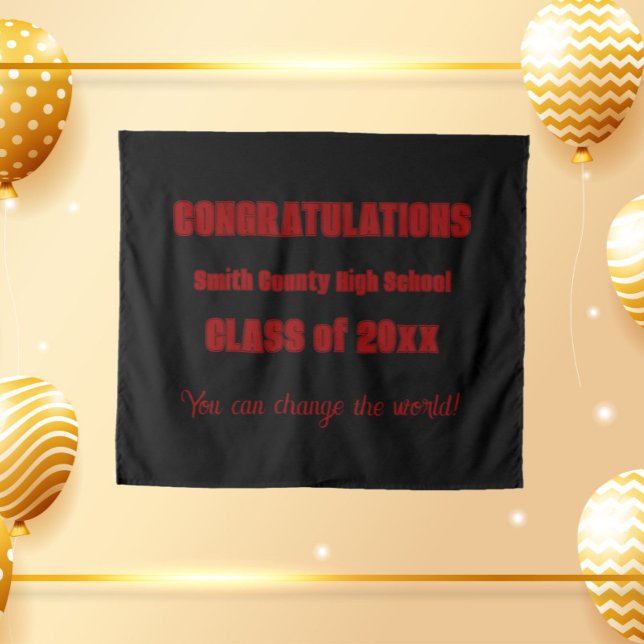Black and Red School Colours Graduation Tapestry (In Situ Party)