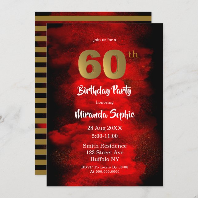 Black and Red Smoke 60th Birthday Invitations (Front/Back)