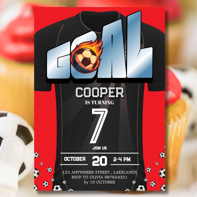 Black and Red Soccer Shirt Birthday Party  Invitation (Creator Uploaded)