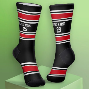 Black and Red Sport Jersey Stripes - Name Number Socks