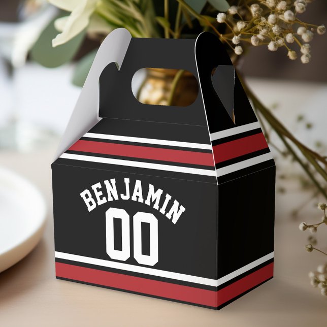 Black and Red Sports Jersey Custom Name Number Favour Box (Personalized favor box - birthday party)