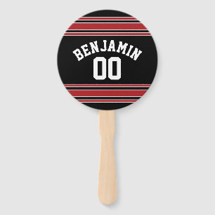 Black and Red Sports Jersey Custom Name Number Hand Fan