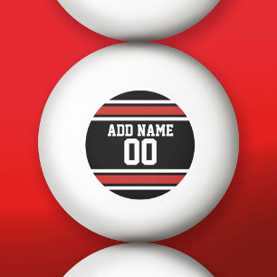 Black and Red Sports Jersey Custom Name Number Ping Pong Ball