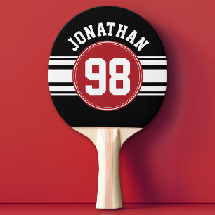 Black and Red Sports Jersey Custom Name Number Ping Pong Paddle