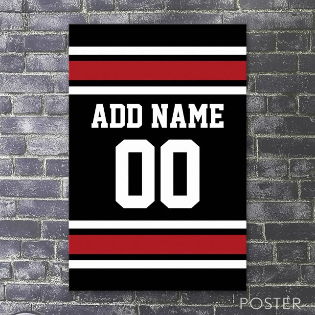 Black and Red Sports Jersey Custom Name Number Poster (Custom Sporty Poster)